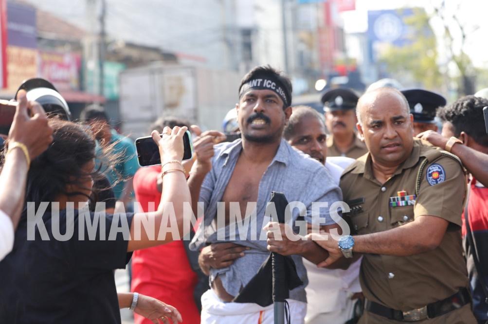 Arrest of Member of Parliament Selvarajah Kajendran during peaceful black flag protest in Jaffna